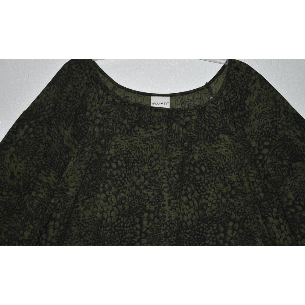 Ava & Viv Top 3X Green Floral Stretch Long Sleeve Lightweight‎ Flowey Pullover - Picture 14 of 16